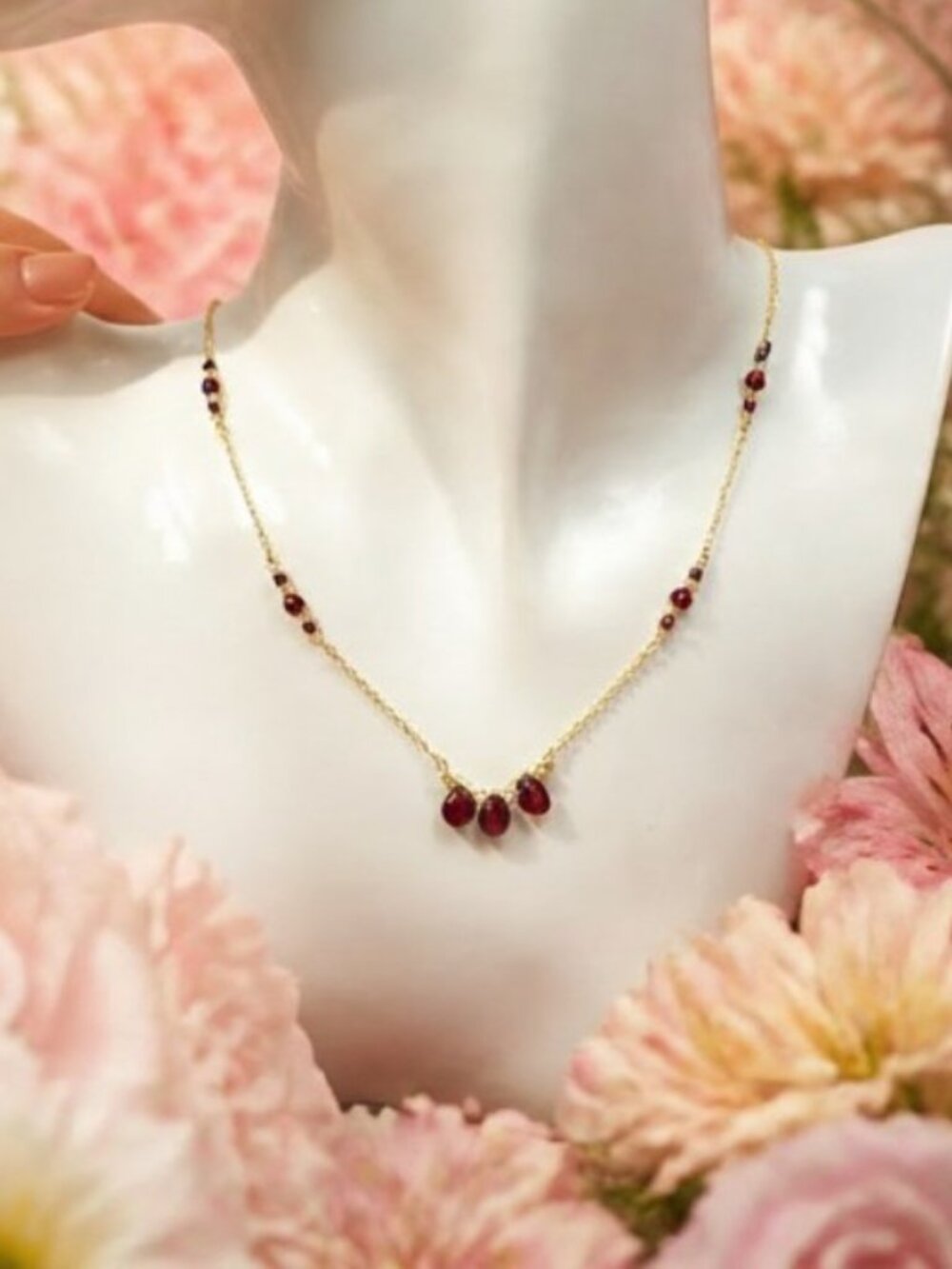 Natural Garnet Necklace in 14k Gold Filled, Handmade January Birthstone Jewelry